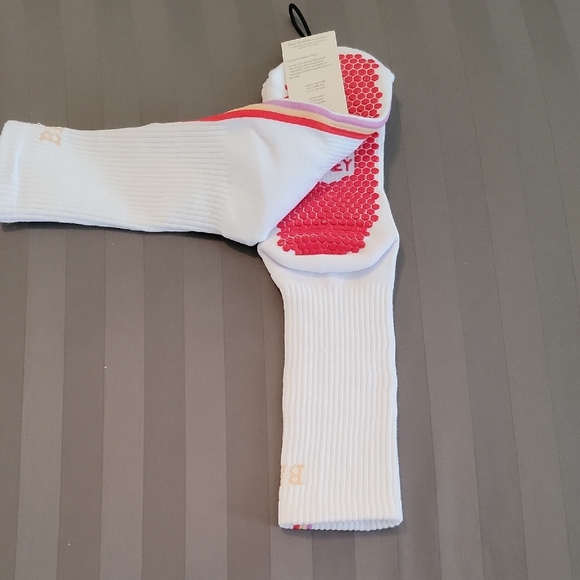 Lucky Honey Barre Grip Socks White with Multicolor Stripes - Retro Style - Picture 9 of 10